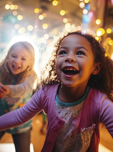 Niña en fiesta con luces